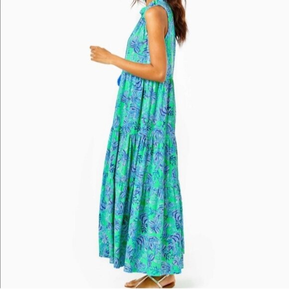Lilly Pulitzer Malone Cabana Green Keepin It Reel Maxi Dress Sz L NWT - Picture 3 of 10